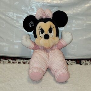 Applause Minnie Mouse Baby pink white gingham overalls 14"